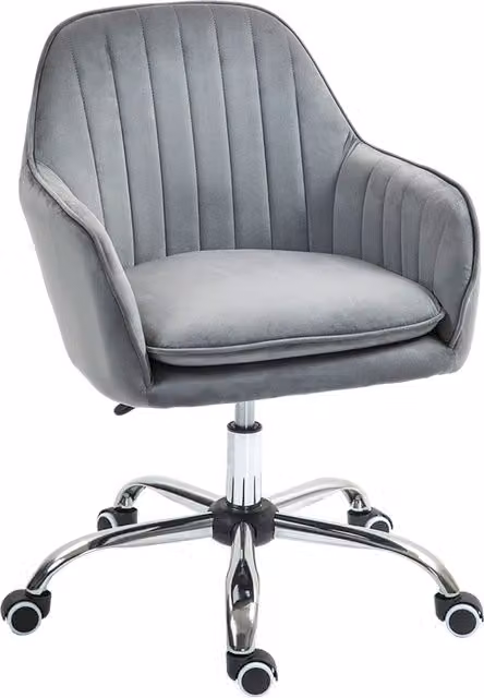 HOMCOM Grey Velvet Swivel Task Chair for Home Office – 1