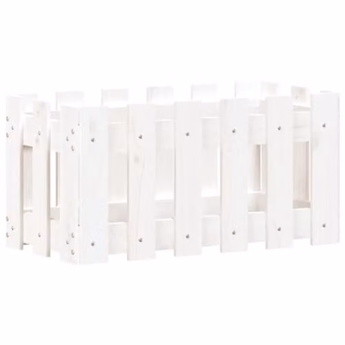 vidaXL Garden Planter with Fence Design in White Solid Wood W/D/H: 60 x 30 x 30 cm