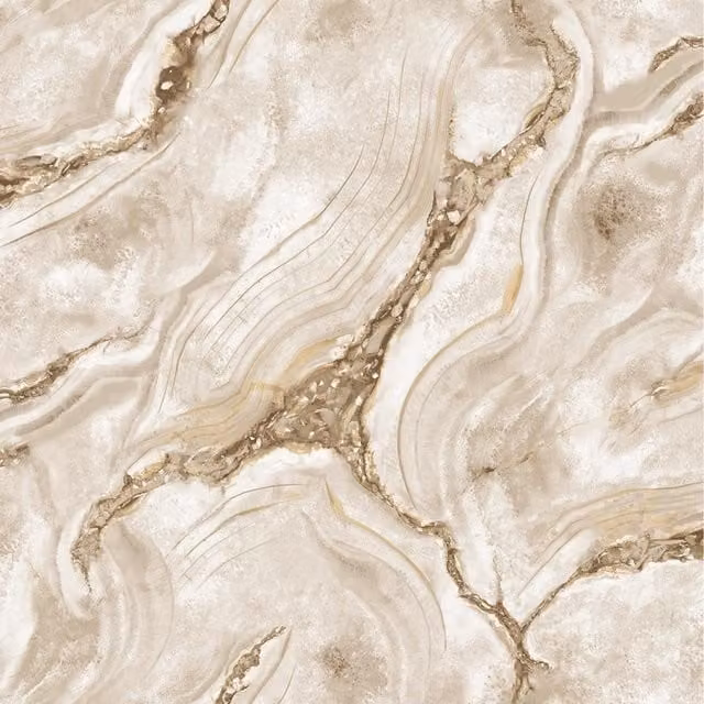 Rasch Palmetto Agate Liquid Marble Abstract Vinyl Wallpaper in Gold and Beige
