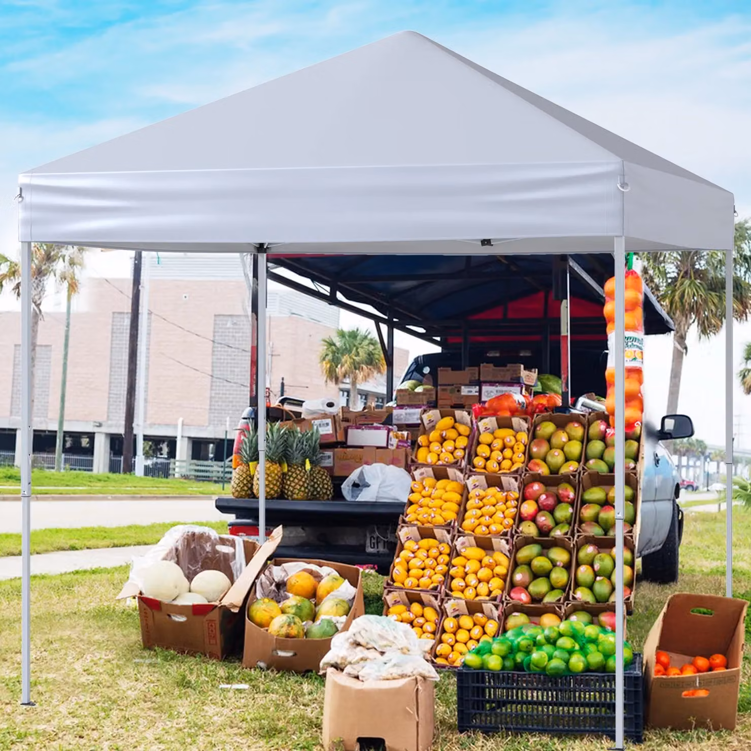 Costway Outdoor Pop-up Canopy Instant Folding Shelter with Adjustable Heights, White, W: 220 cm, D: 201 cm, H: 201 cm – 4