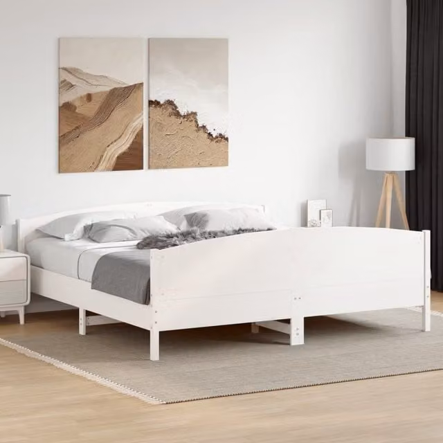 Berkfield Home Super King Solid Wood Pine Bed Frame, White, W/D/H: 180 x 200 cm – 1