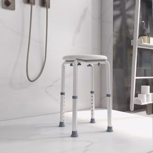 HOMCOM Adjustable White Shower Seat with Non-Slip Legs for Elderly Safety – 1