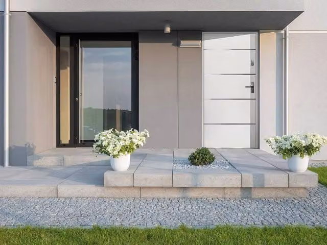 Vente-unique Modern Solid Steel and Stainless Steel Front Door, White, H: 206.5 cm, W: 100 cm