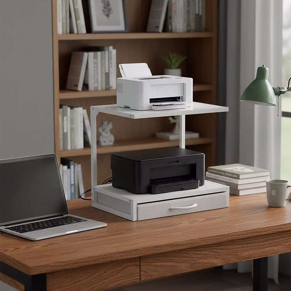 EONLION White 2 Tier Desktop Printer Stand and Table with Metal and MDF Construction, Width: 100 cm – 4