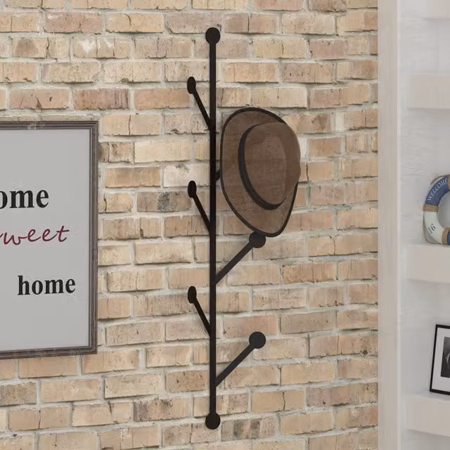 Decortie Ponpon Black Metal Wall-Mounted Coat Hanger with 7 Hooks – 1