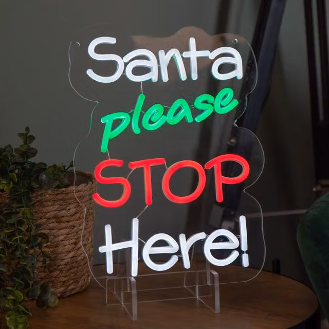 Samuel ALEXANDER Multicolour Santa Please Stop Here Neon Christmas Sign, 35cm