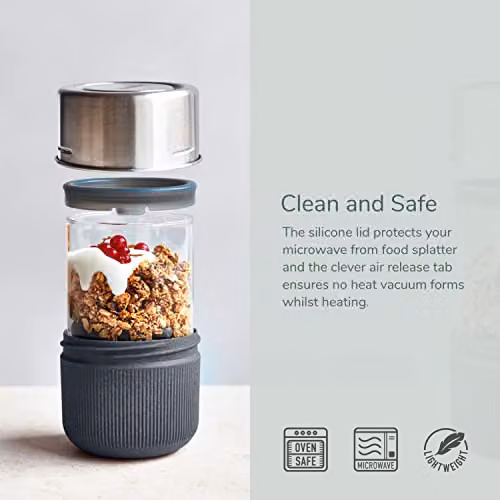 Black + Blum Glass Lunch Pot, 450ml, Slate Grey, Leakproof and Microwave Safe – 2