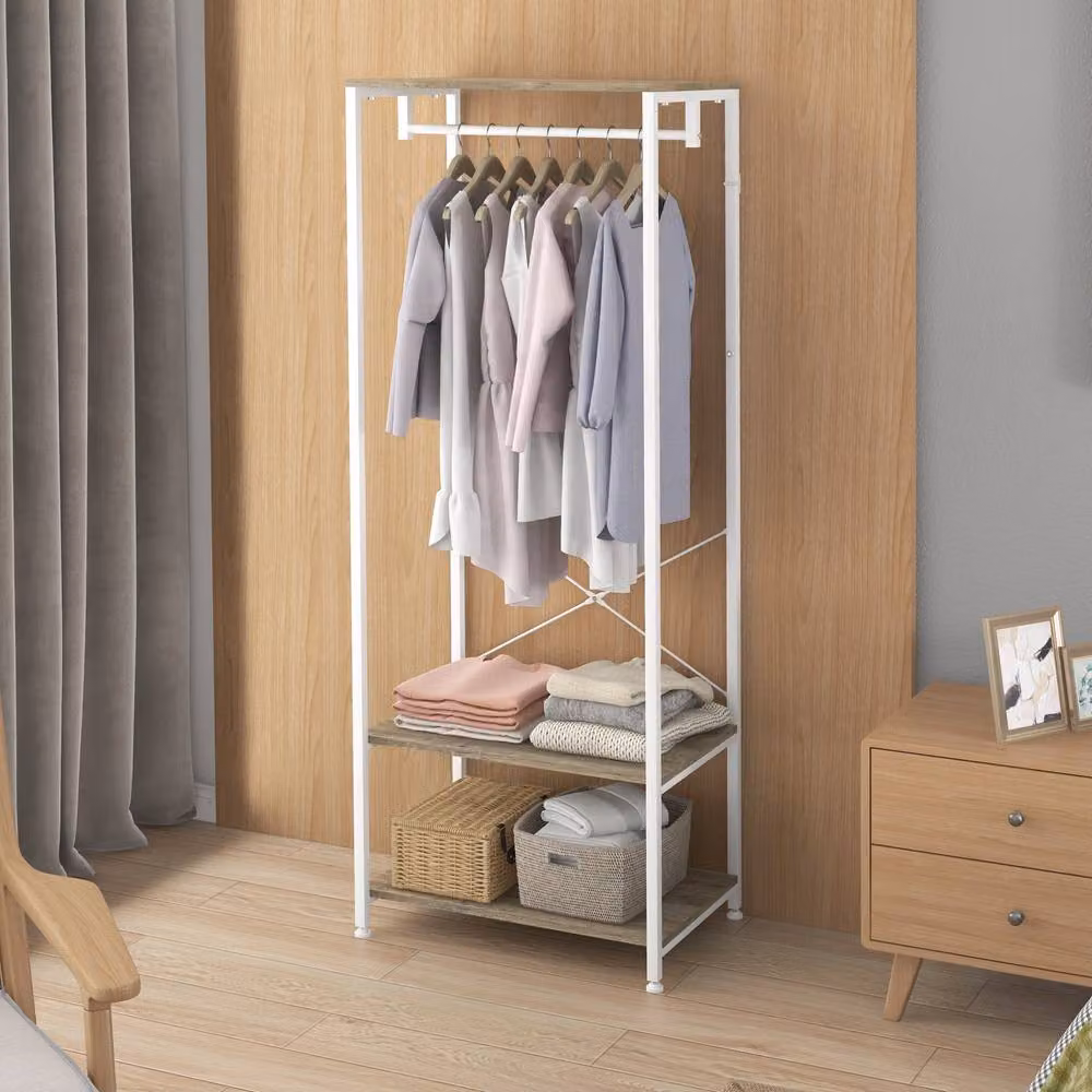 STILVORA Hall Tree with Bench and 2 Shelves in White and Multicolour with Metal Frame – 2