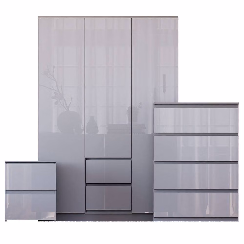 HD Designs Vida Designs Glinton 3 Piece Grey Glossy Bedroom Set – 2