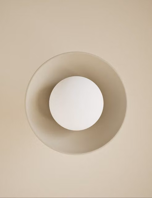 M&S Modern Brown Wooden Ribbed Sphere Wall Light
