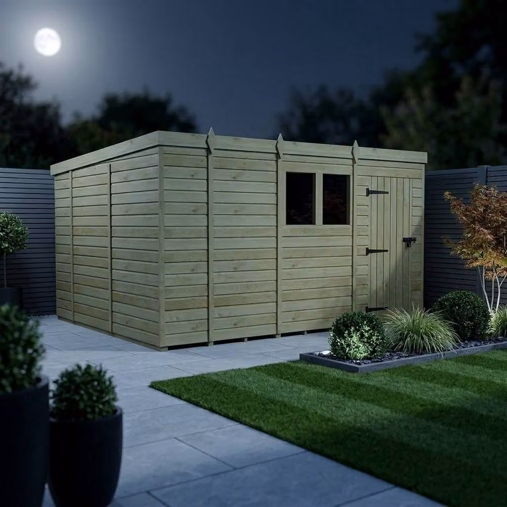 Buttercup Farm Brown Timber Pent Garden Shed with Single Door and Windows, W/D/H: 396.24 x 305.0 x 210.0 cm – 3
