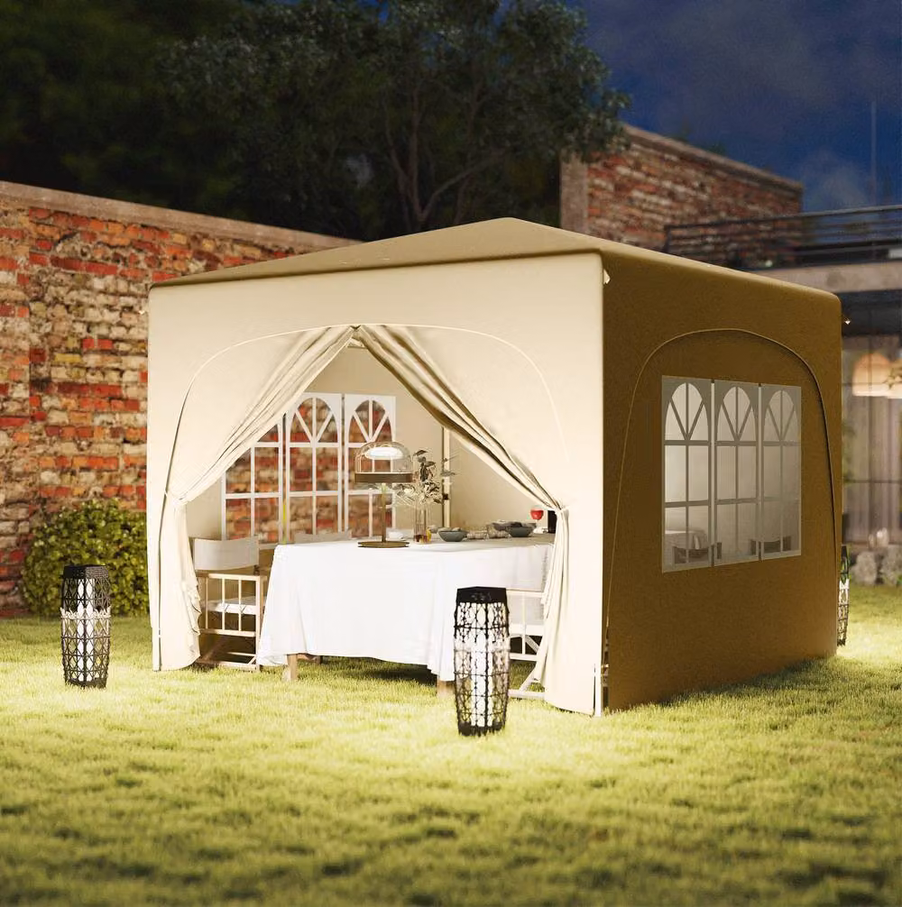 STILVORA Pop-Up Gazebo with Windows and Door, Beige, W/D/H: 300 x 300 x 273 cm – 3