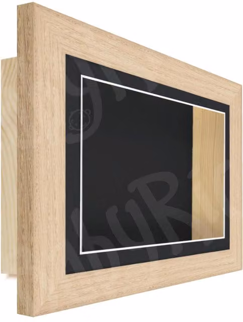 BabyRice Rectangular Oak Wood and Glass Deep Shadow Box Frame with Black Insert