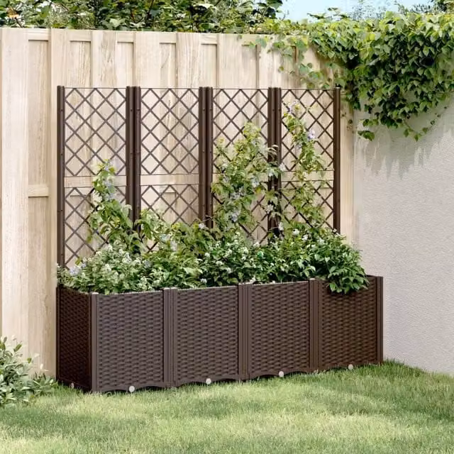 Berkfield Home Garden Planter with Trellis in Brown, W/D/H: 160 x 40 x 140 cm – 1