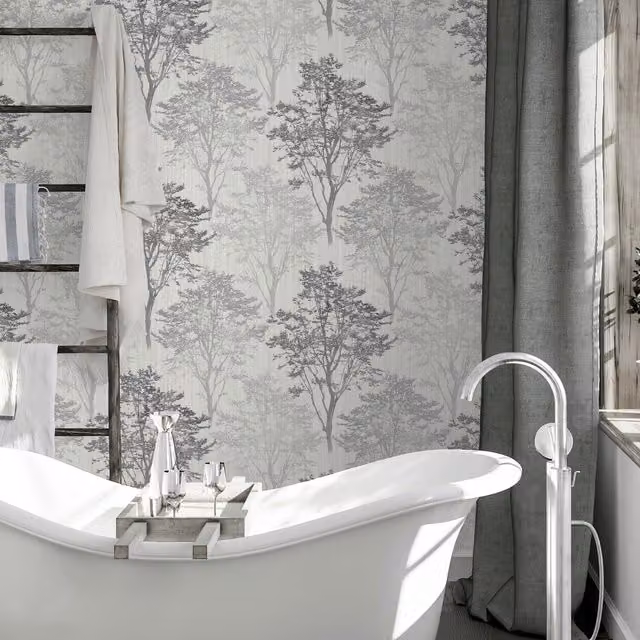 Arthouse Wildwood Textured Botanical Wallpaper in Black, White and Grey