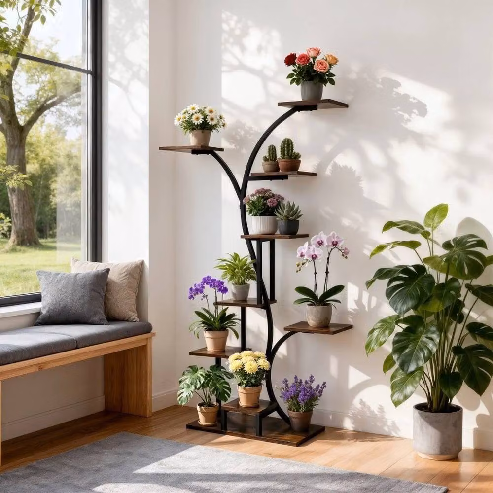 EONLION 9 Tier Large Tree-Branch Plant Stand in Brown – 4
