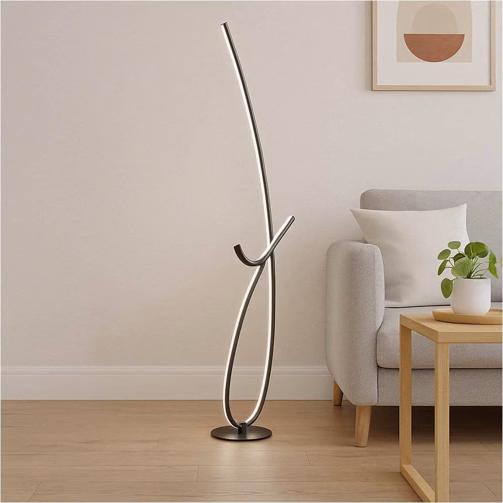 Loops Modern Black Metal LED Arc Floor Lamp with Included Bulb – 2