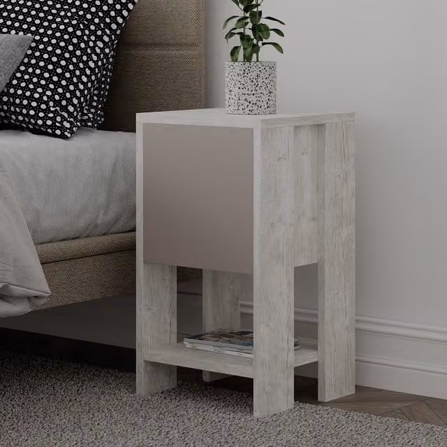 Decortie Ema Modern White Bedside Table, W/D/H: 30 x 30 x 54.8 cm