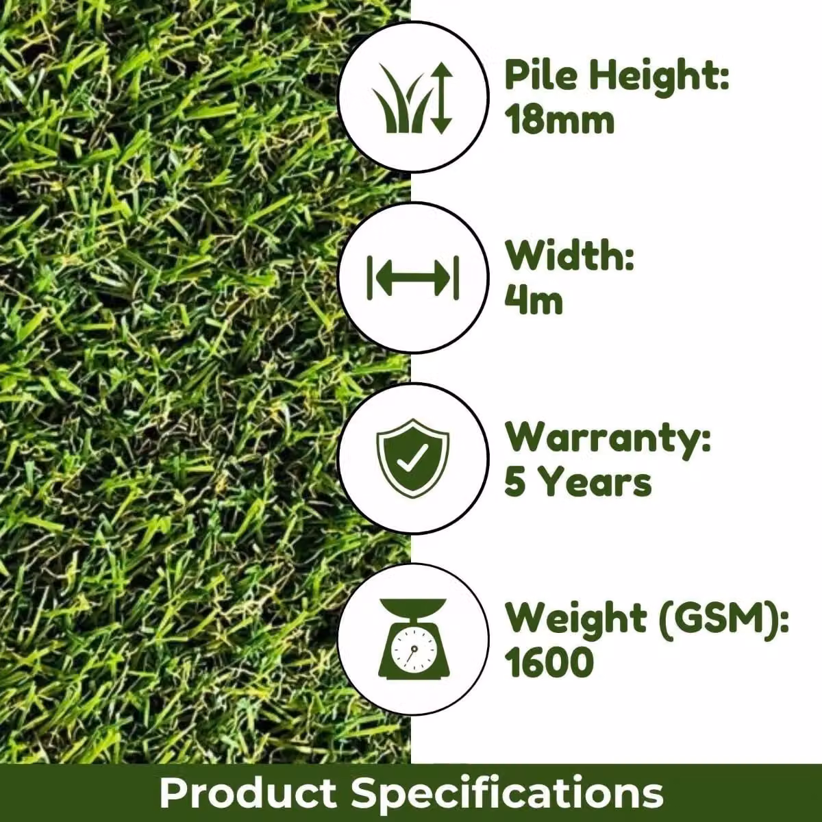 Artificial Grass GB Leeds 18mm Artificial Grass in Green, W: 400 cm, D: 500 cm – 2