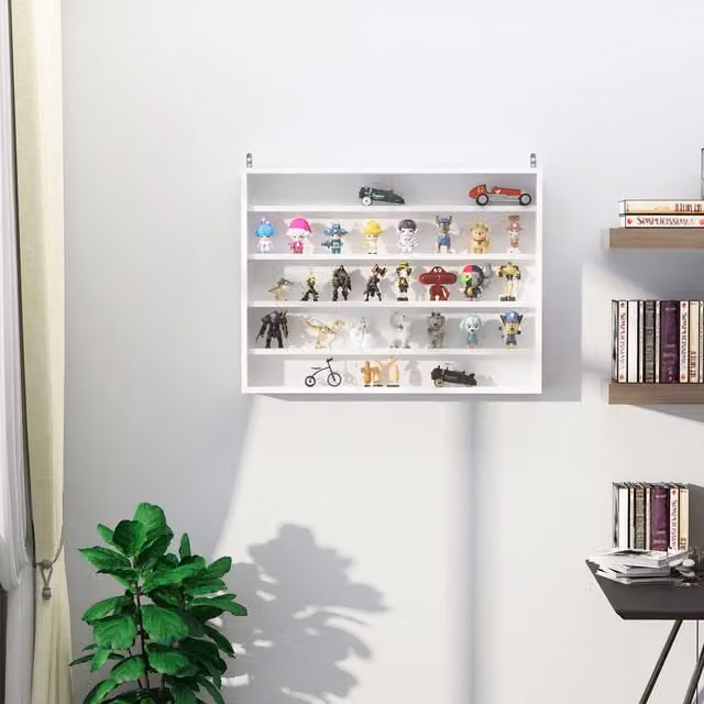 HOMCOM Wall Mounted Display Shelf Cabinet with Glass Doors in White