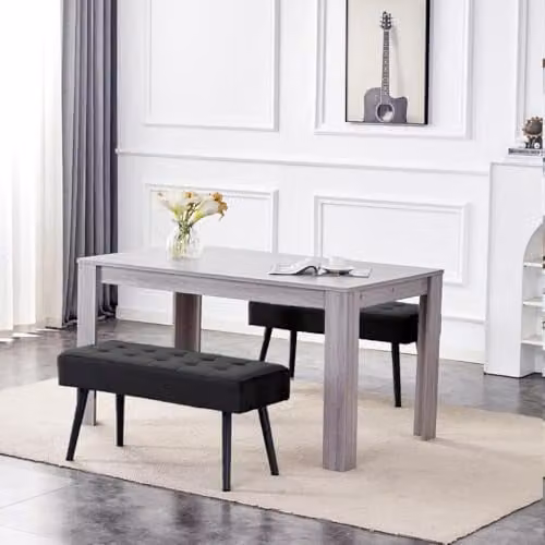 KOSY KOALA Modern Rectangular Dining Set with Wood Table and 2 Black Velvet Benches