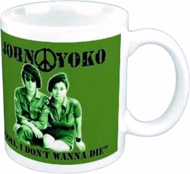 John Lennon I Don't Wanna Be A Soldier Ceramic Mug in White and Green