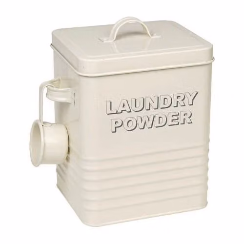 BARGAINS-GALORE Enamel Cream Laundry Powder Storage Tin in Beige and White