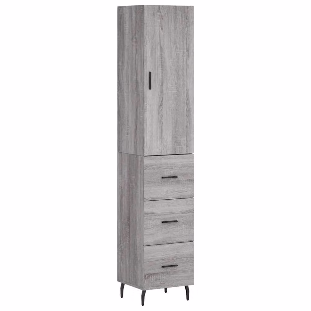 Berkfield Home Grey Sonoma Highboard with Hinged Doors and Internal Shelves, H 180 x W 34.5 x D 34 cm – 3