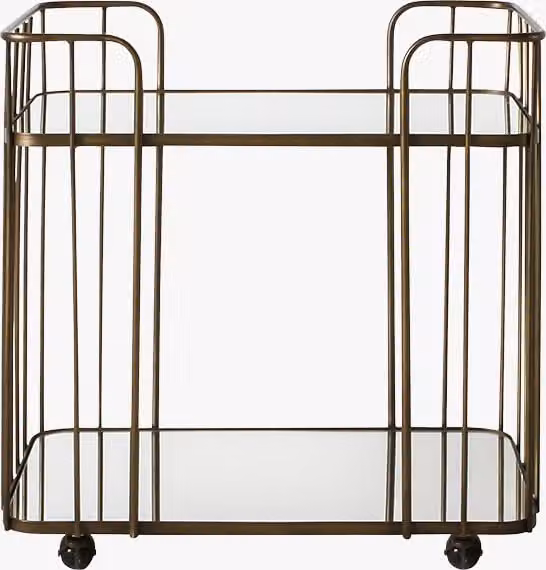 Perch & Parrow Mimosa Art Deco Drinks Trolley in Bronze and Gold with Glass Tiers and Castors