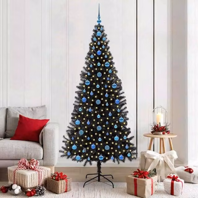 Berkfield Home Black PVC Christmas Tree with 300 LEDs and Stand, Height: 210 cm – 1