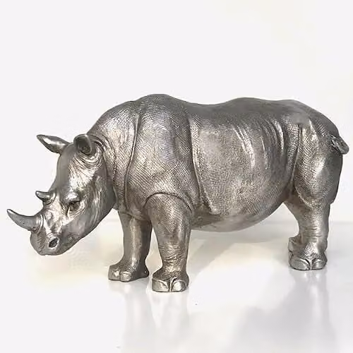 Animal Crackers Rhino Figurine in Antique Silver Finish, Length: 26 cm