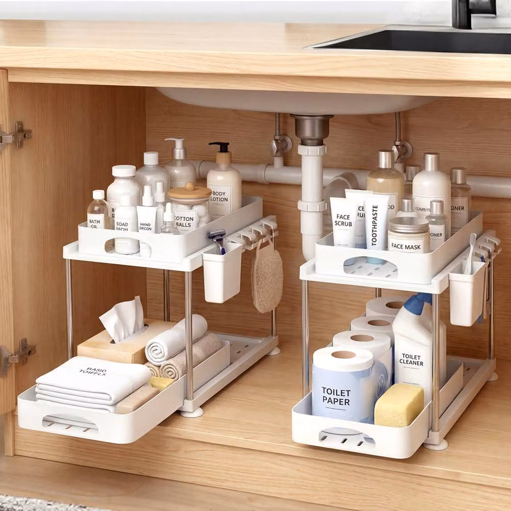 Toque Two-Piece Under Sink Organiser with Two Slide-Out Drawers in White – 3