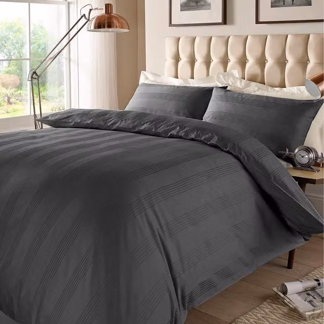 Roseley Modern Striped Cotton Duvet Cover Set in Grey, 200 x 200 cm