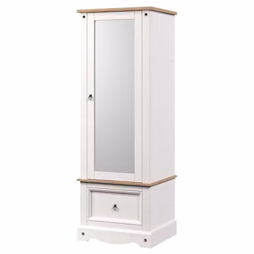 Core Products Corona White Waxed Pine Wardrobe with Mirrored Door – 1