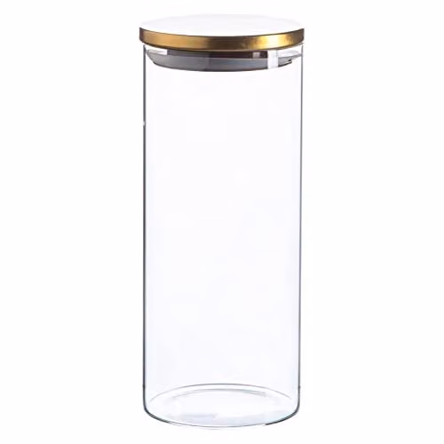 Argon Tableware Scandi Airtight Glass Storage Jar with Gold Metal Lid, 1.5 l – 1