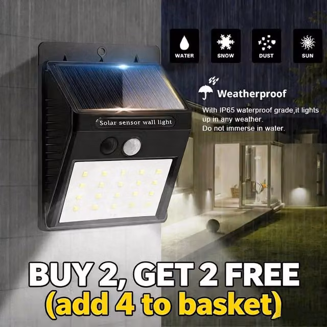FLAVORA 20 LED Solar Wall Light with PIR Motion Sensor in Black