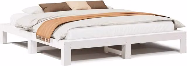 Berkfield Home White Solid Wood Pine Bed Frame W/D/H: 200 x 200 x 31.5 cm – 1