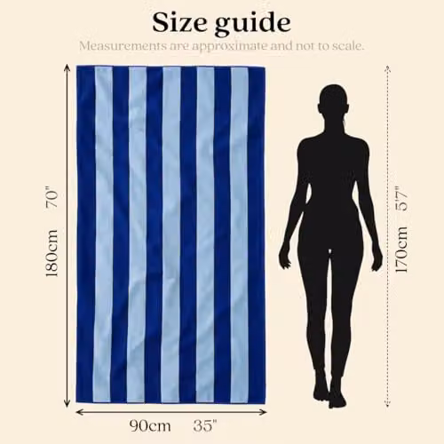 Misona Large Organic Cotton Striped Beach Towel in Blue, W/D/H: 90 x 180 cm – 5