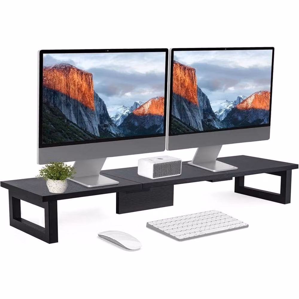 Kelvenix Dual Monitor Stand Riser in Black, W/D: 90 x 26 cm – 3