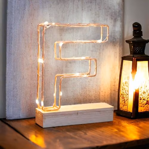 Echo Three LED Alphabet Wire Frame Letter Light F in Gold, H: 22.0 cm, W: 16.0 cm, D: 5.0 cm – 2