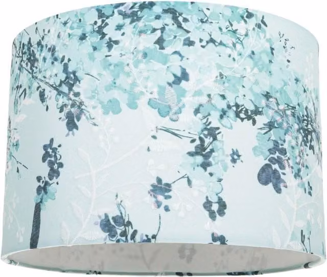 Happy Homewares Contemporary Duck Egg and Emerald Green Floral Fabric Lampshade, Diameter: 30.48 cm