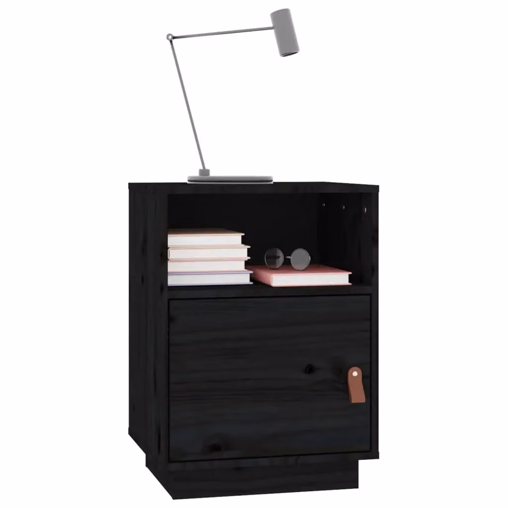 Berkfield Home Set of 2 Black Solid Wood Pine Bedside Cabinets, W/D/H: 40 x 34 x 55 cm – 3