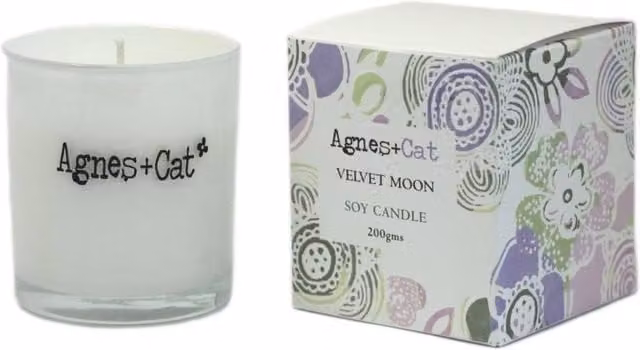 Agnes & Cat Velvet Moon Votive Candle in White and Silver
