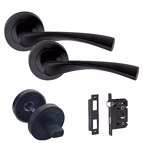 Golden Grace Astrid Bathroom Door Handle Set in Matt Black – 1