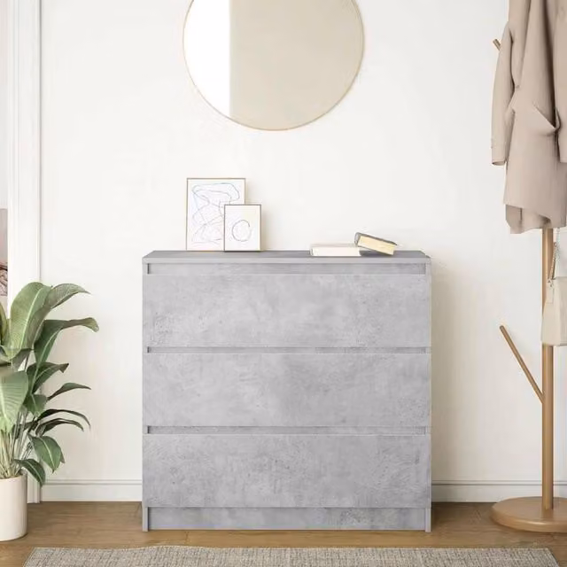 Berkfield Home Sideboard in Concrete Grey, W/D/H: 80 x 35 x 76 cm