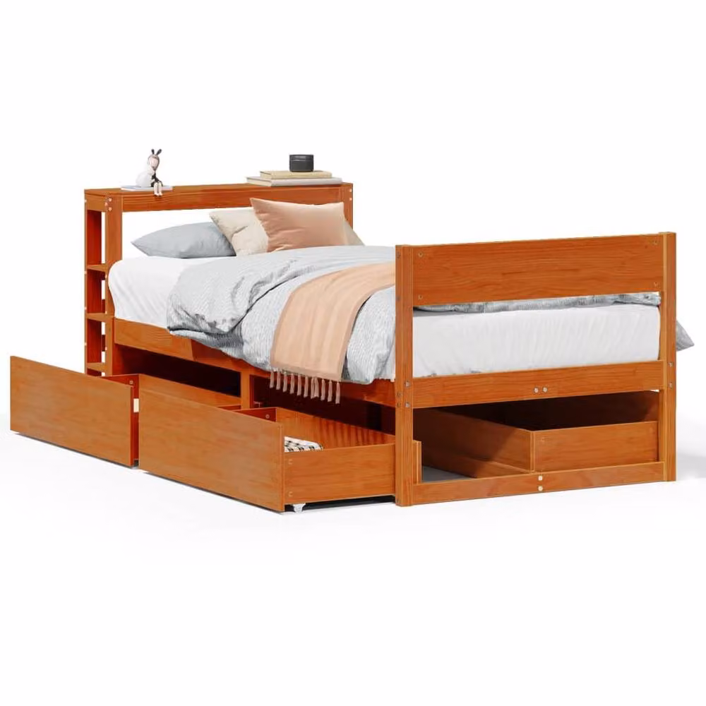 Berkfield Home Small Single Solid Wood Pine Bed Frame, Wax Brown, W/D/H: 75 x 190 cm – 2