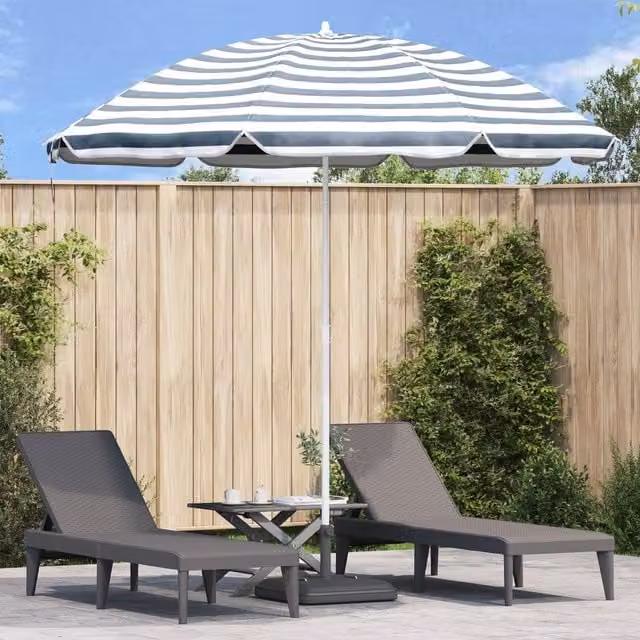 Berkfield Home Blue and White Striped Maritime Beach Parasol with Aluminium Pole, Diameter: 300 cm – 1