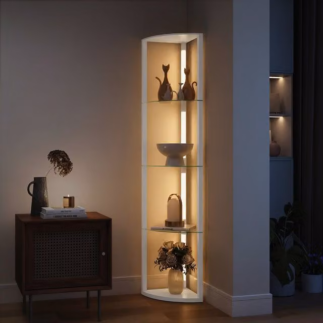 HOMCOM LED Floor Lamp with Shelves and Foot Switch in White