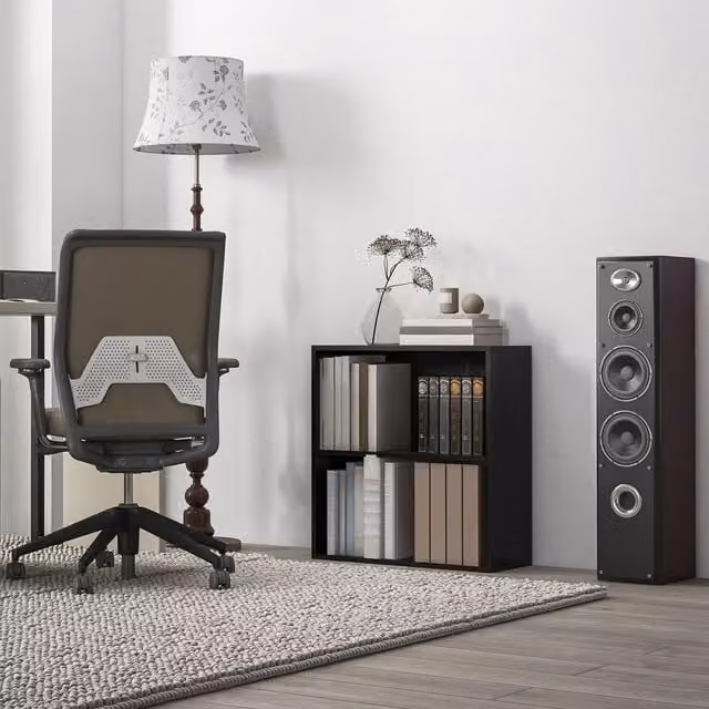 HOMCOM 2 Tier Modern Black Bookcase with Adjustable Shelves and Back Panel