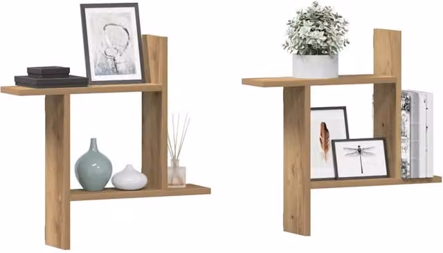 Berkfield Home Artisan Oak Wall Shelves, 2 Piece Set in Brown, W/D/H: 50 x 12 x 50 cm